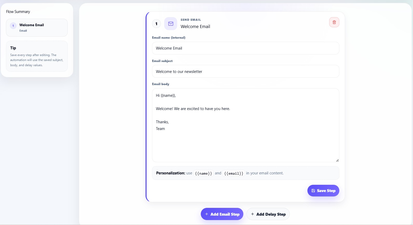 Add Email Step
