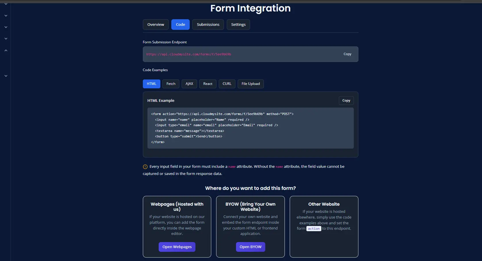 Form code
