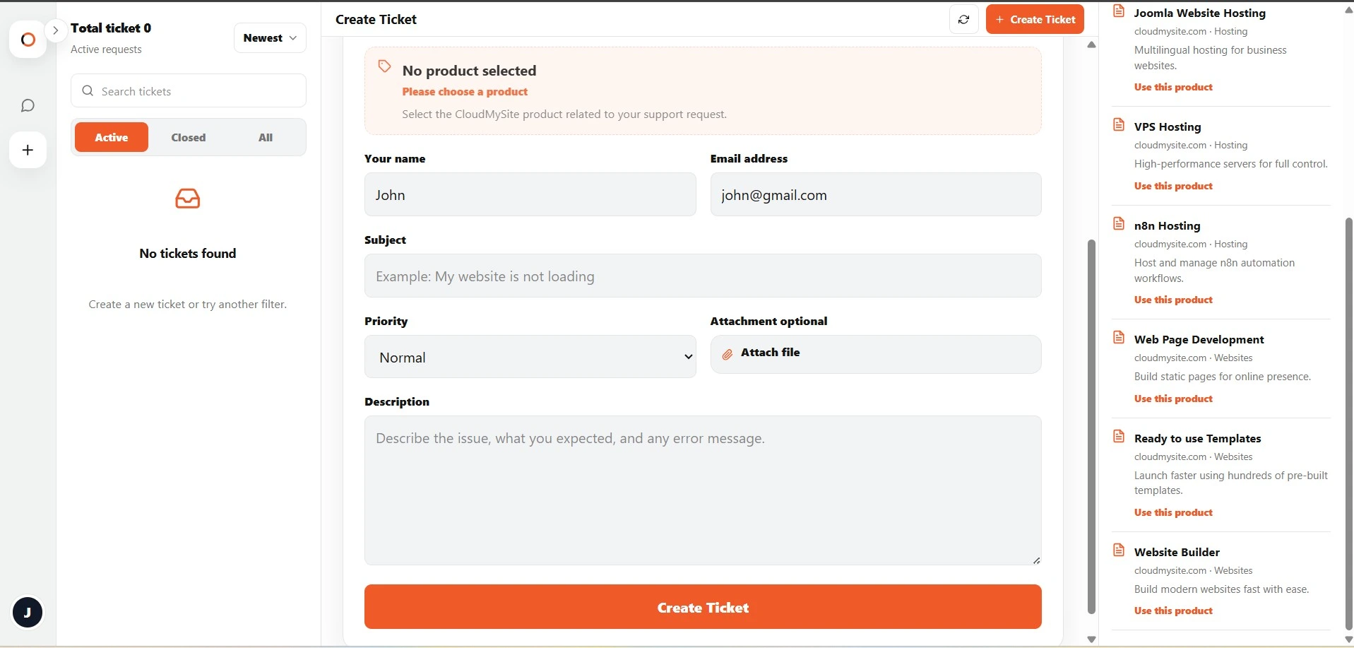 Create Support Ticket