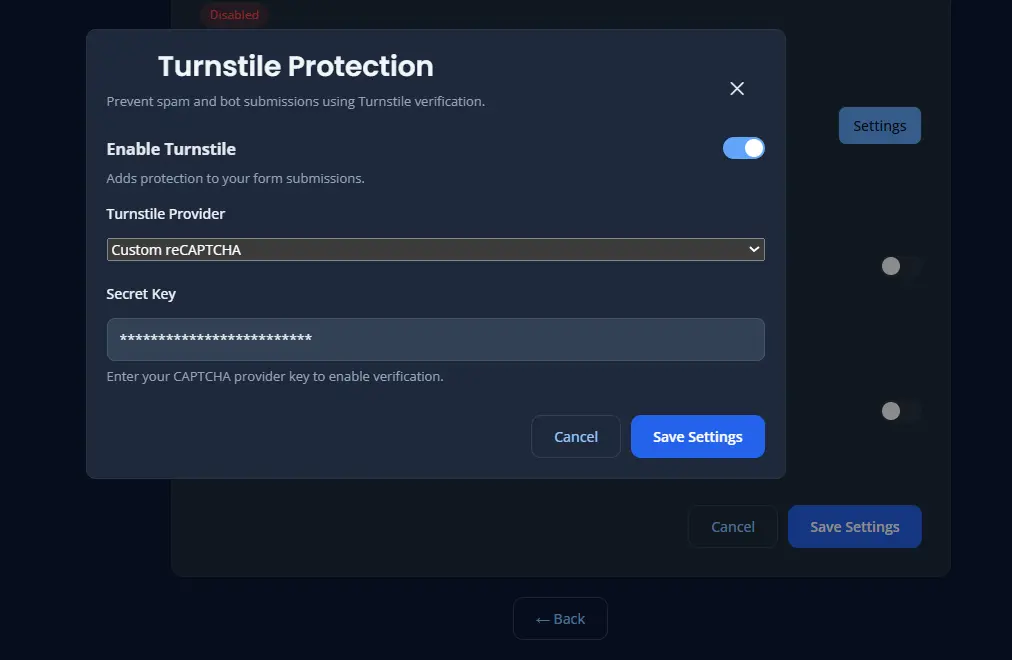 Custom reCAPTCHA setting