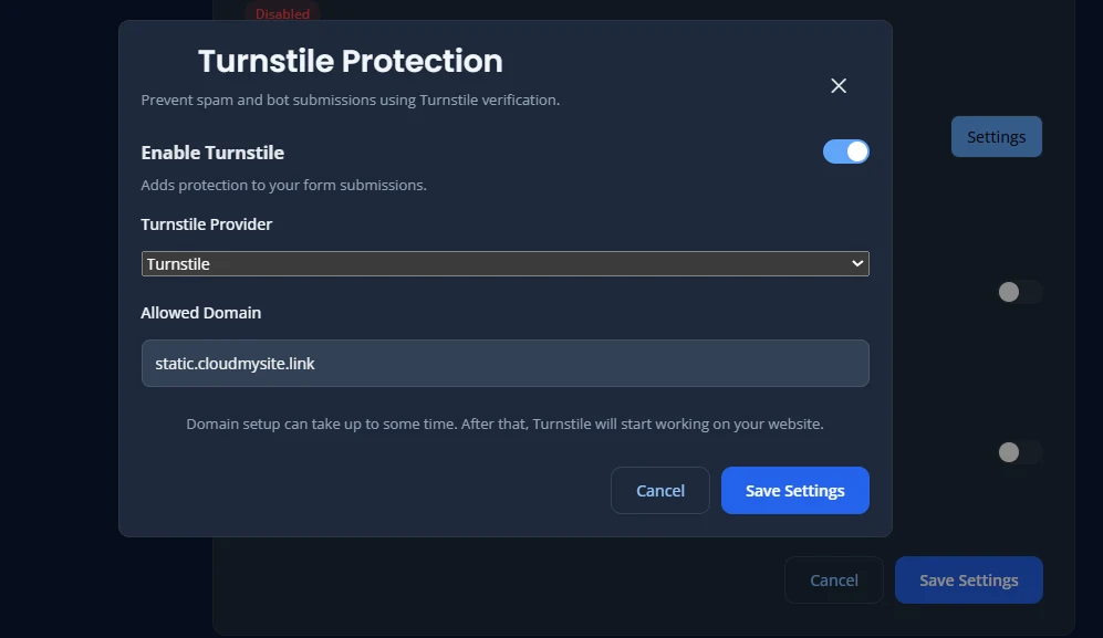 Turnstile setting